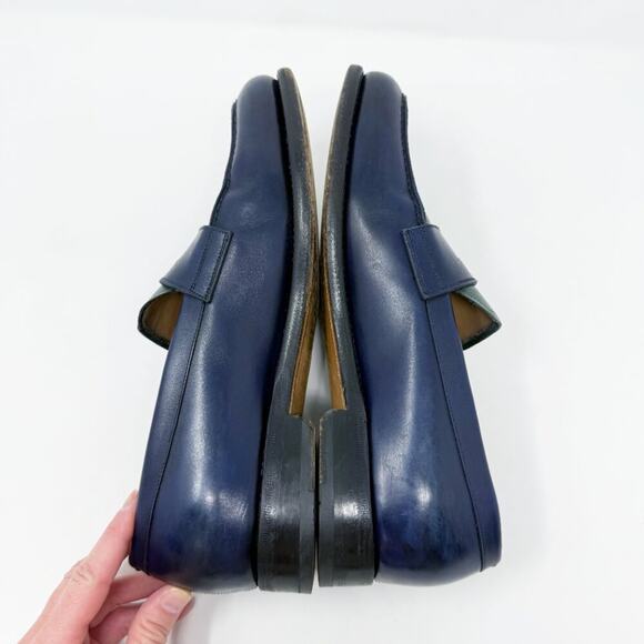 Salvatore Ferragamo Navy & Dark Green Color Block Leather Penny Loafers Size 8EE - Picture 6 of 12